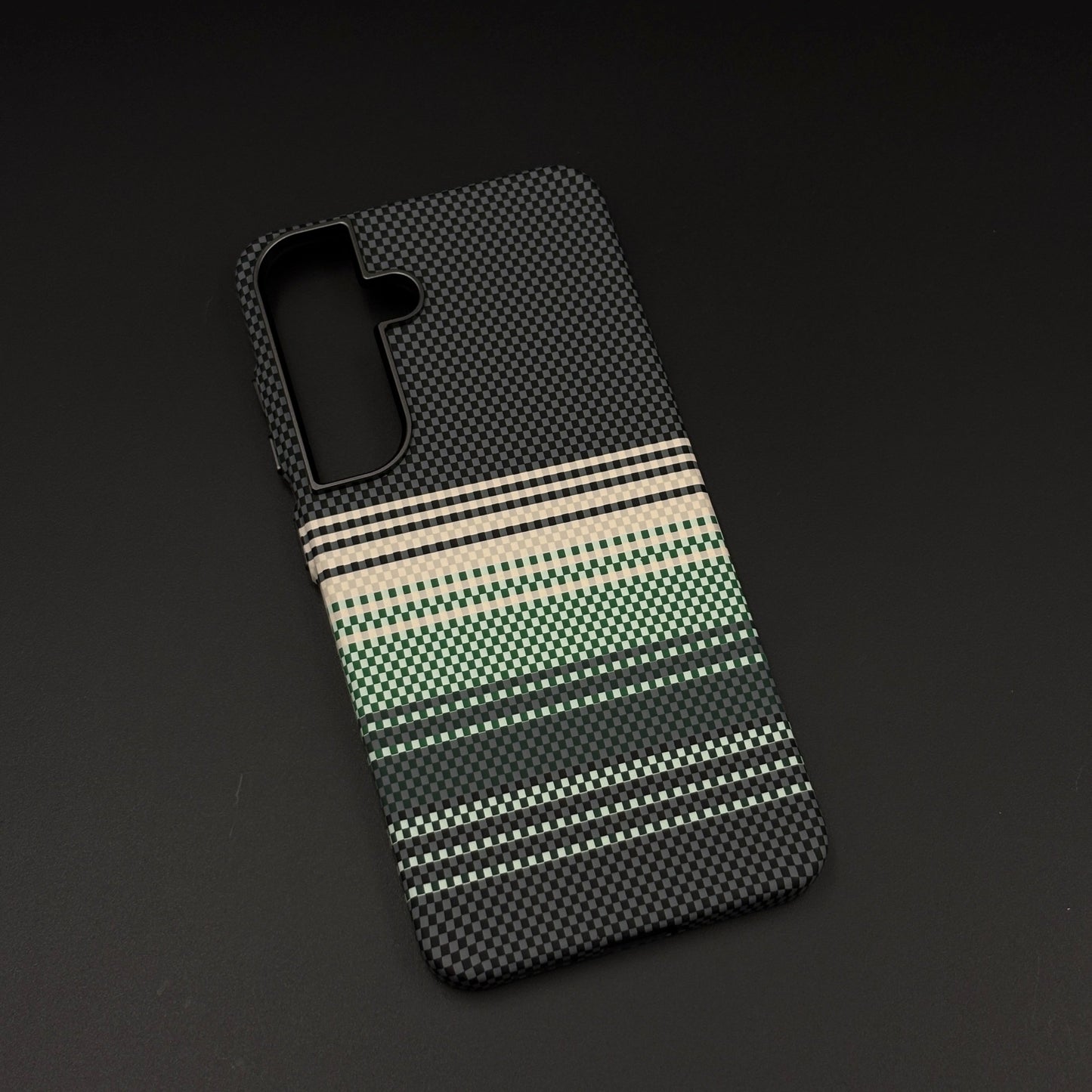 Mint Striped Premium Mobile Case Cover for Samsung Galaxy S24 | S25 | Rare Aramid Texture Finish | Real Carbon Fibre Feel | Hidden MagSafe