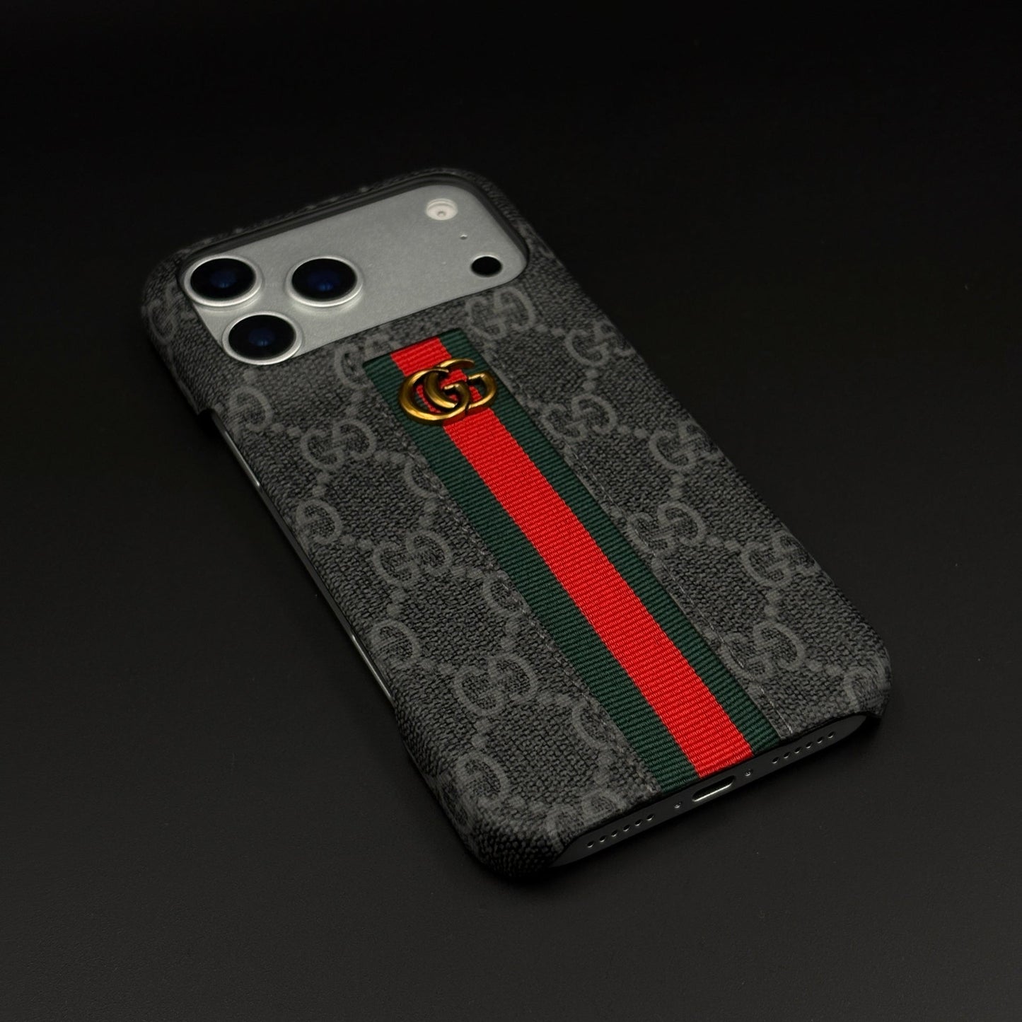 GG Embossed Stripe Black Case for iPhone 17 Series | Classic Monogram Premium Designer Cover
