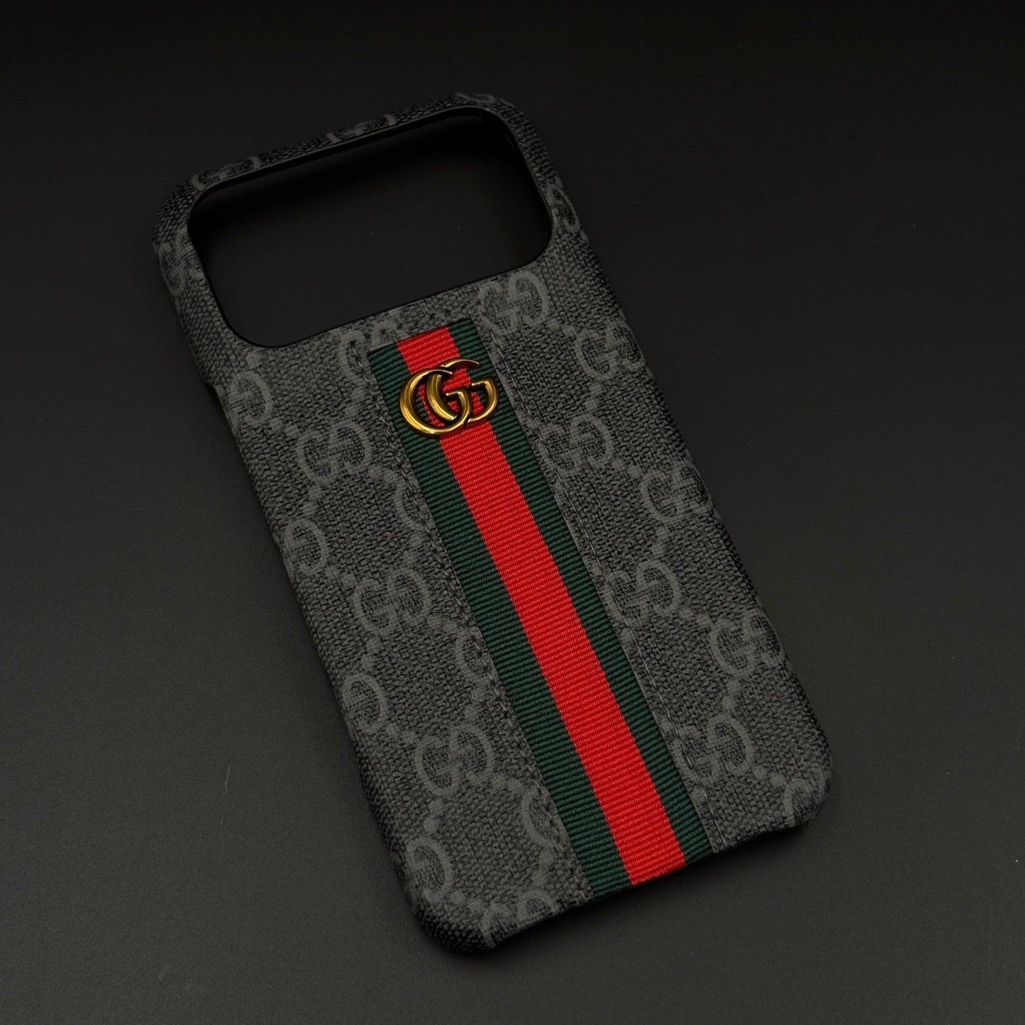 GG Embossed Stripe Black Case for iPhone 17 Series | Classic Monogram Premium Designer Cover