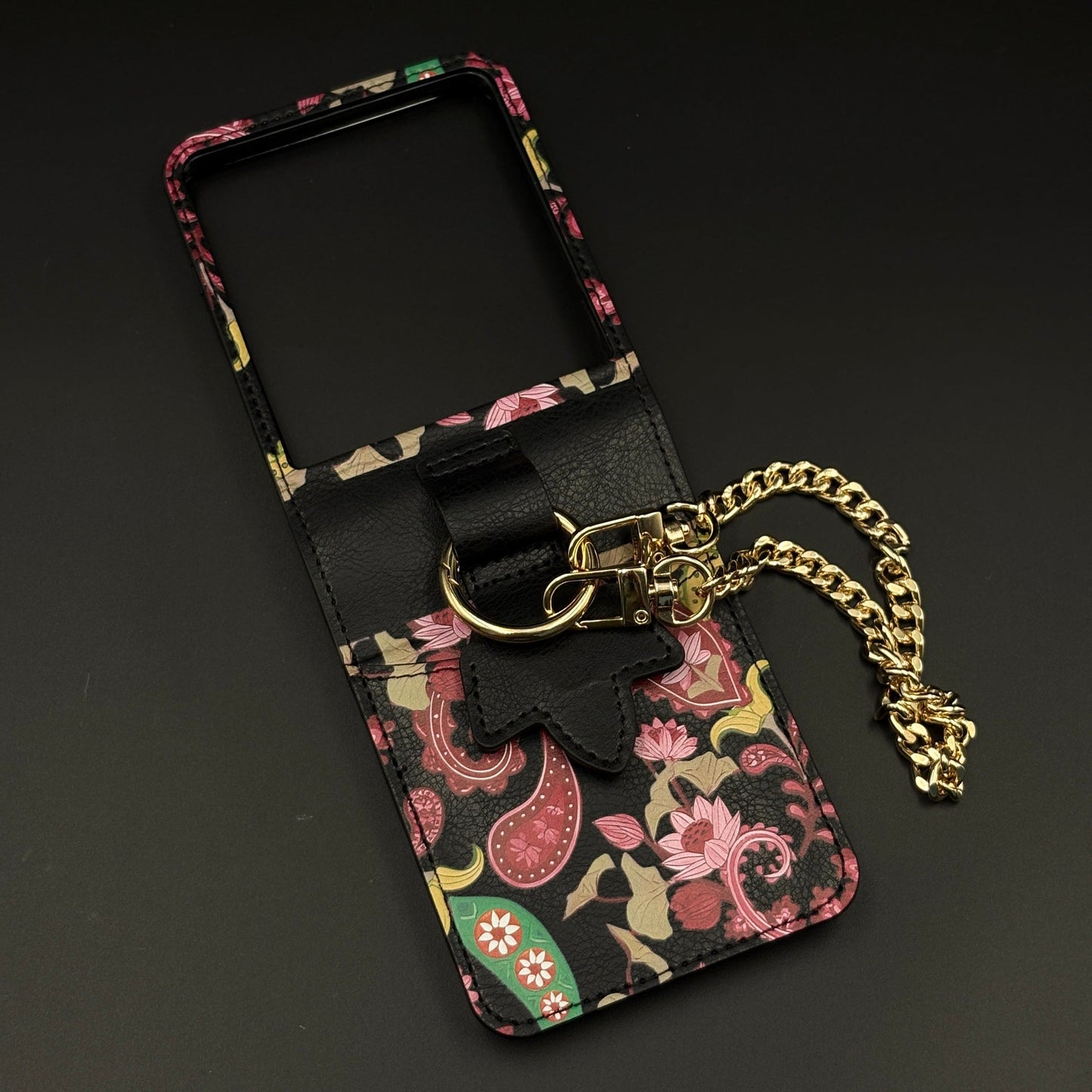 Indian Art Cardholder Case for Samsung Galaxy Z Flip 8 | Chain Strap Holder | Floral Paisley Print
