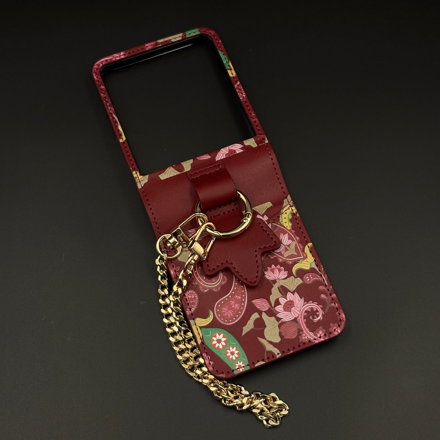 Indian Art Cardholder Case for Samsung Galaxy Z Flip 7 | Chain Strap Holder | Floral Paisley Print