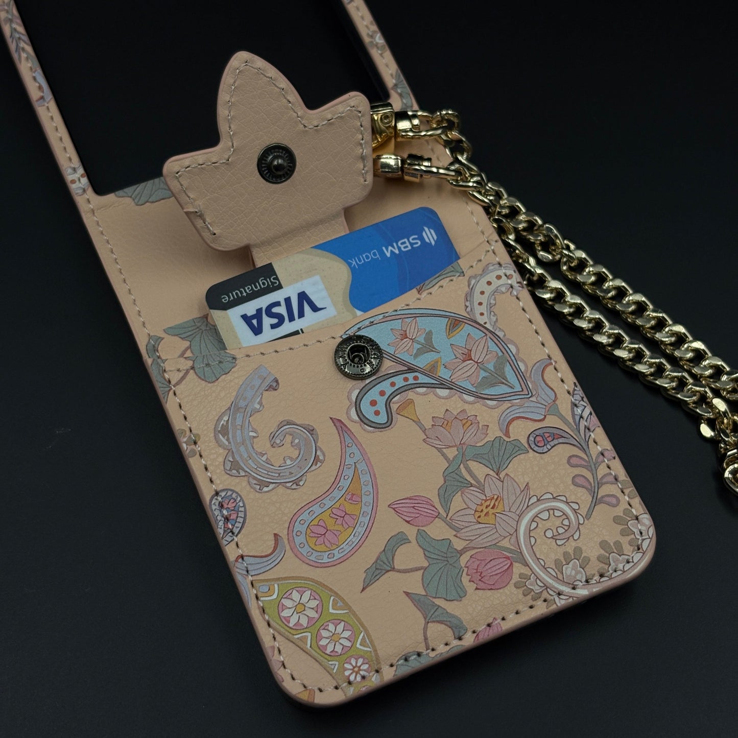 Indian Art Cardholder Case for Samsung Galaxy Z Flip 7 | Chain Strap Holder | Floral Paisley Print