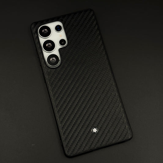 Carbon Fibre MB Logo Case for Samsung Galaxy S24 Ultra | Luxury Embossed Leather Protection