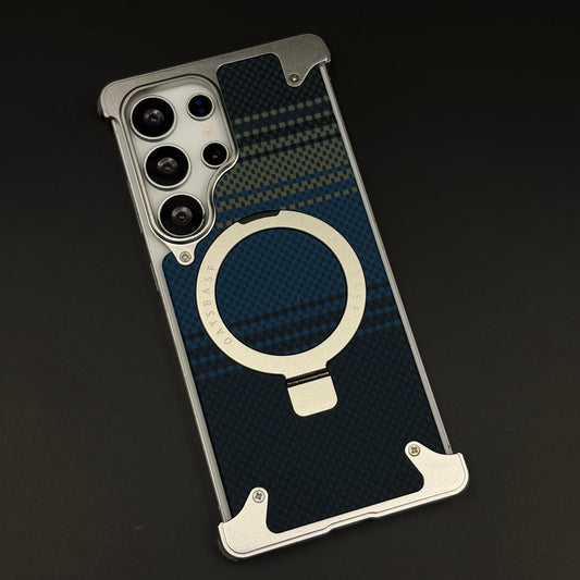 Blue Kevlar Metal Frame Case for Samsung Galaxy S25 Ultra | MagSafe Compatible with Phone Stand | Rugged Style Protection