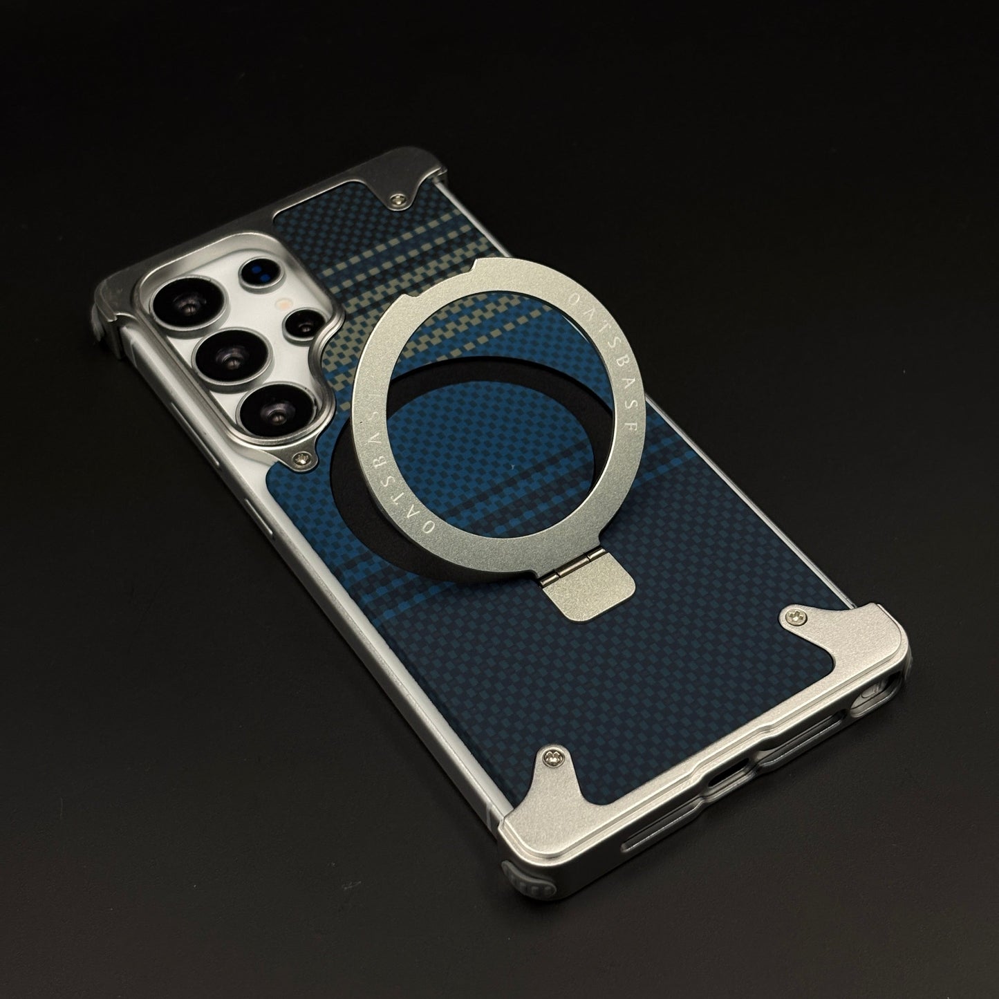 Blue Kevlar Metal Frame Case for Samsung Galaxy S25 Ultra | MagSafe Compatible with Phone Stand | Rugged Style Protection