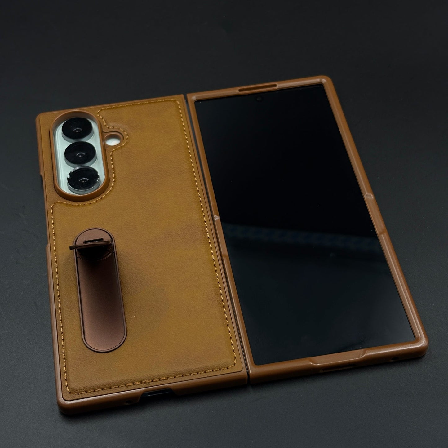 Stitch Leather Metal Kickstand Case for Samsung Galaxy Z Fold 7