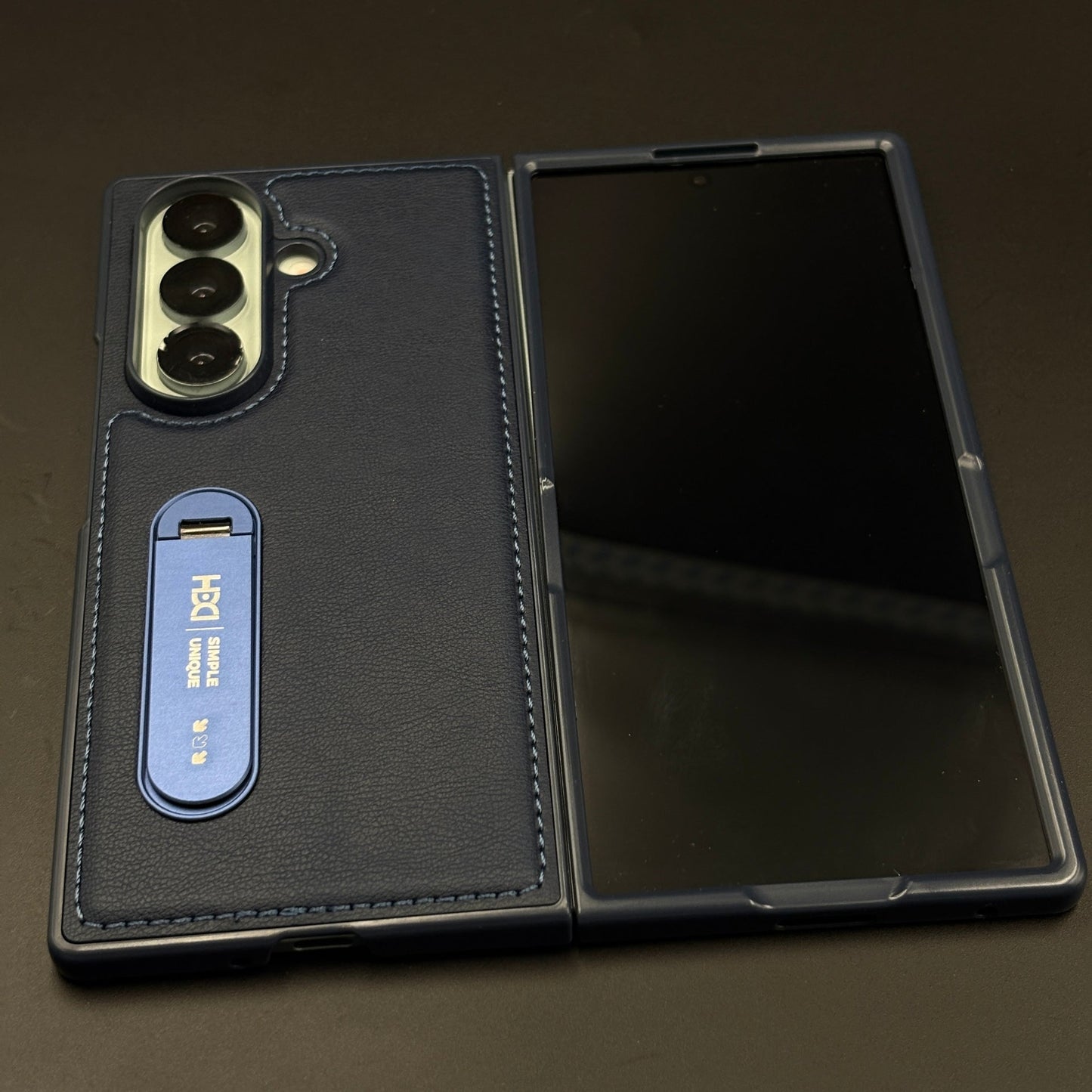 Stitch Leather Metal Kickstand Case for Samsung Galaxy Z Fold 7