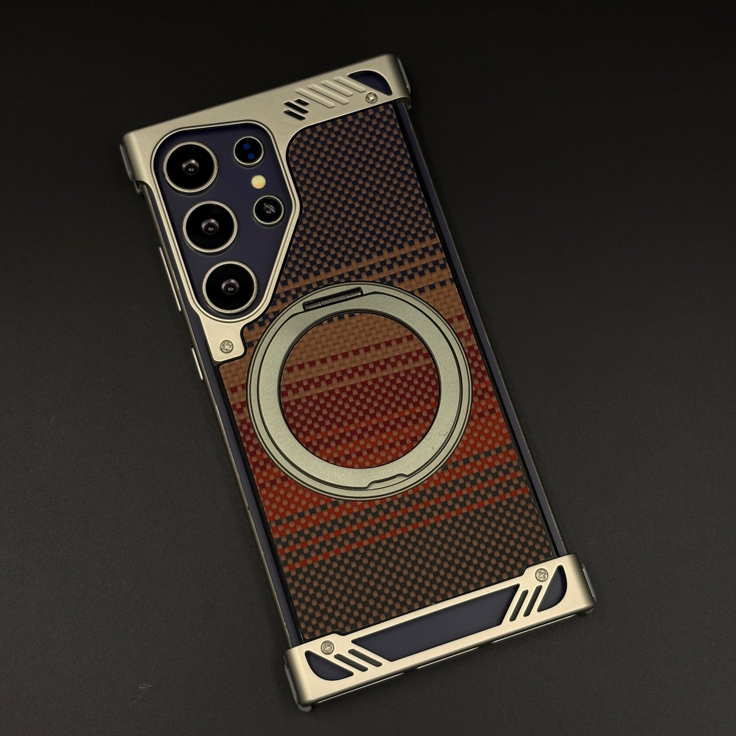 Bronze Carbon Terra Metal Frame Case for Samsung Galaxy S24 Ultra | MagSafe Compatible with Phone Stand | Rugged Style Protection