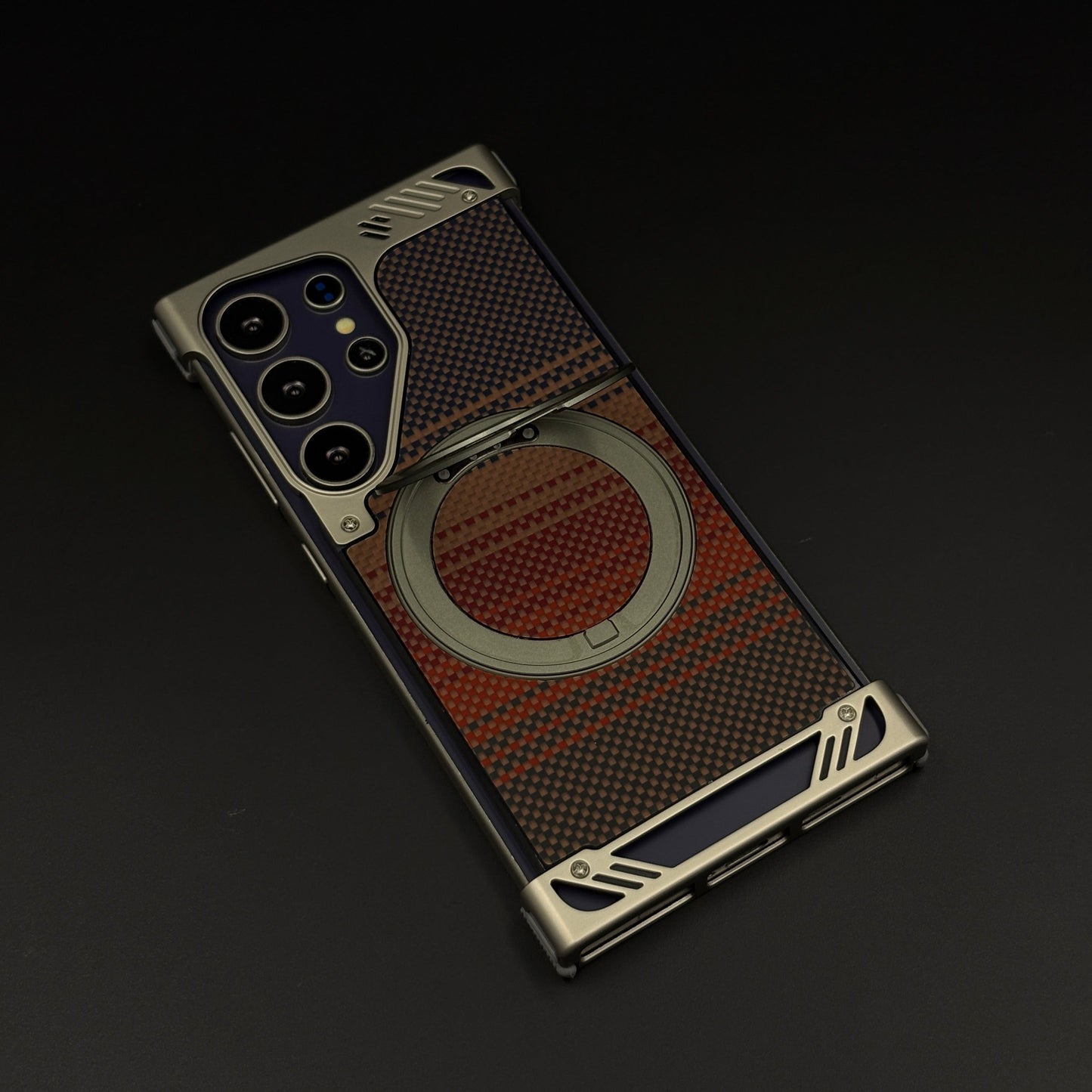 Bronze Carbon Terra Metal Frame Case for Samsung Galaxy S24 Ultra | MagSafe Compatible with Phone Stand | Rugged Style Protection