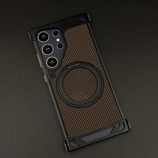 Mocha Carbon Metal Frame Case for Samsung Galaxy S24 Ultra | MagSafe Compatible with Phone Stand | Rugged Style Protection