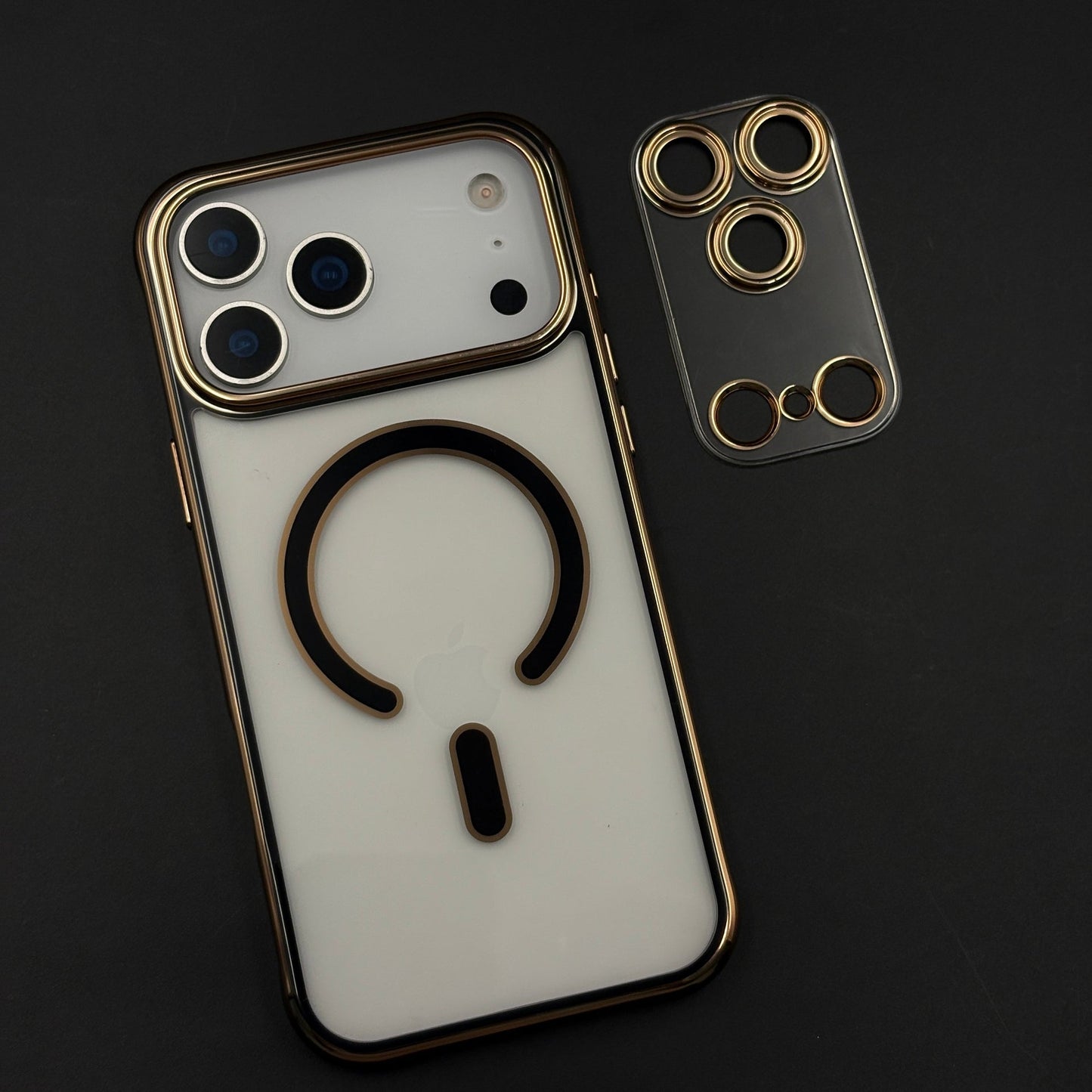 Gold Chrome MagSafe Clear Case with Camera Lens Kit for iPhone 17 Series