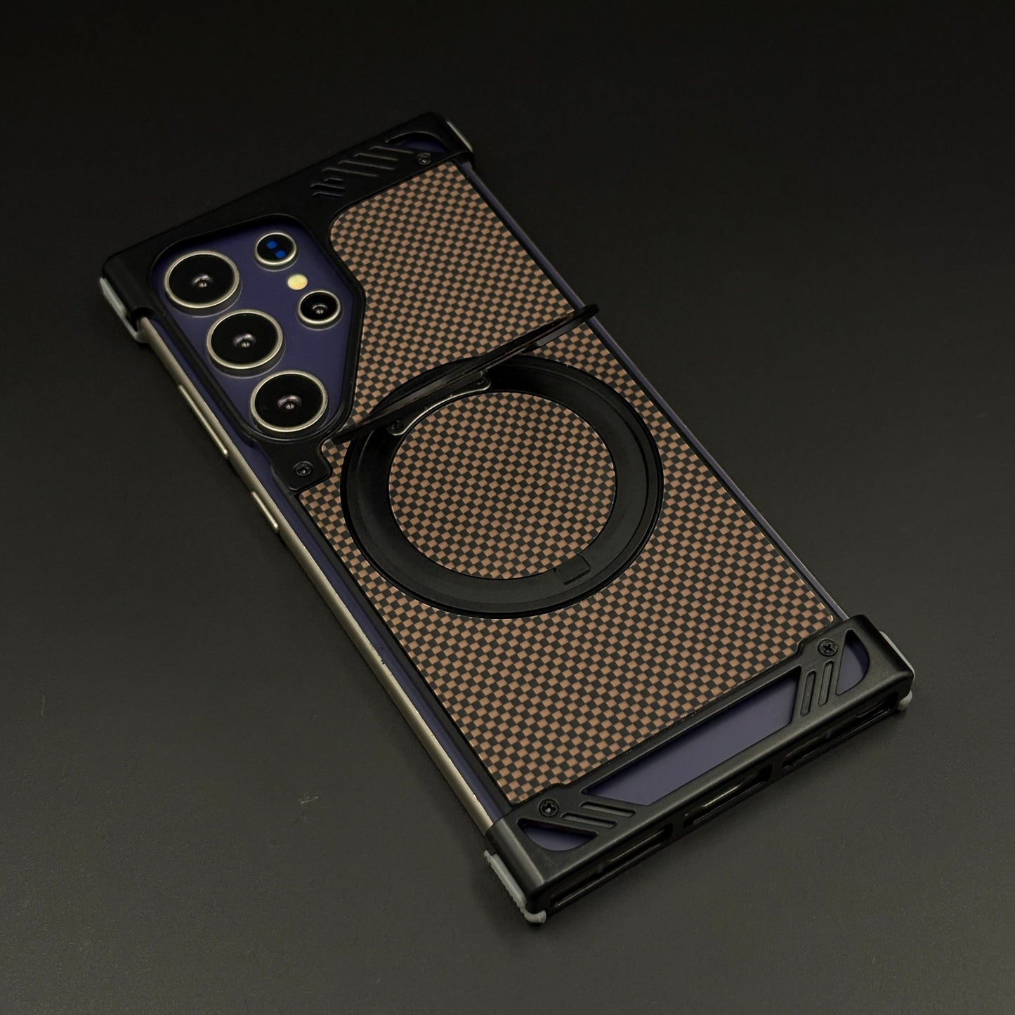 Mocha Carbon Metal Frame Case for Samsung Galaxy S24 Ultra | MagSafe Compatible with Phone Stand | Rugged Style Protection