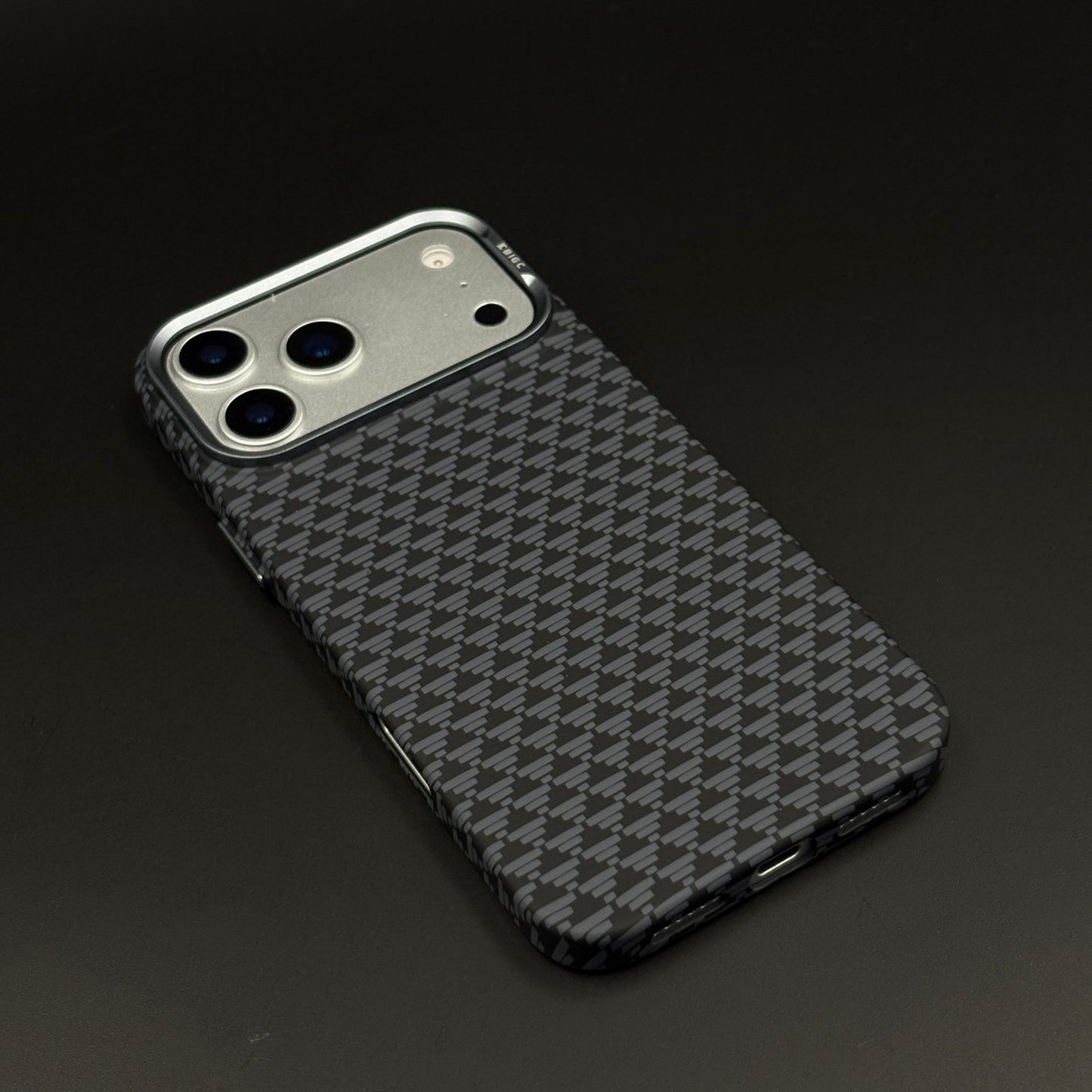 Black Geometric Slim Mobile Case Cover for iPhone 17 Series | Rare Aramid Texture Finish | Real Carbon Fibre Feel | Hidden MagSafe