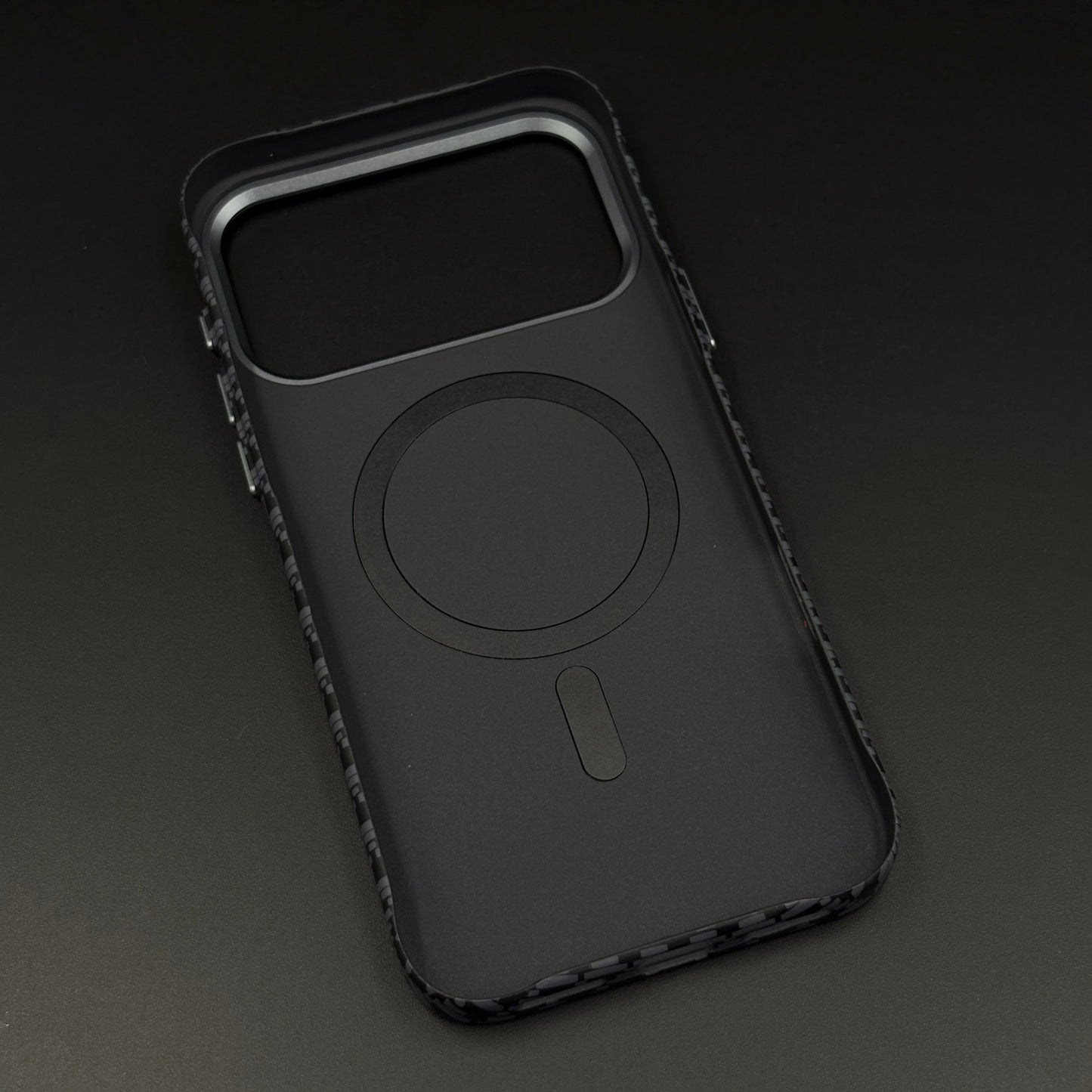 Black Geometric Slim Mobile Case Cover for iPhone 17 Series | Rare Aramid Texture Finish | Real Carbon Fibre Feel | Hidden MagSafe
