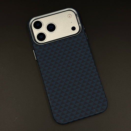 Blue Geometric Slim Mobile Case Cover for iPhone 17 Series | Rare Aramid Texture Finish | Real Carbon Fibre Feel | Hidden MagSafe