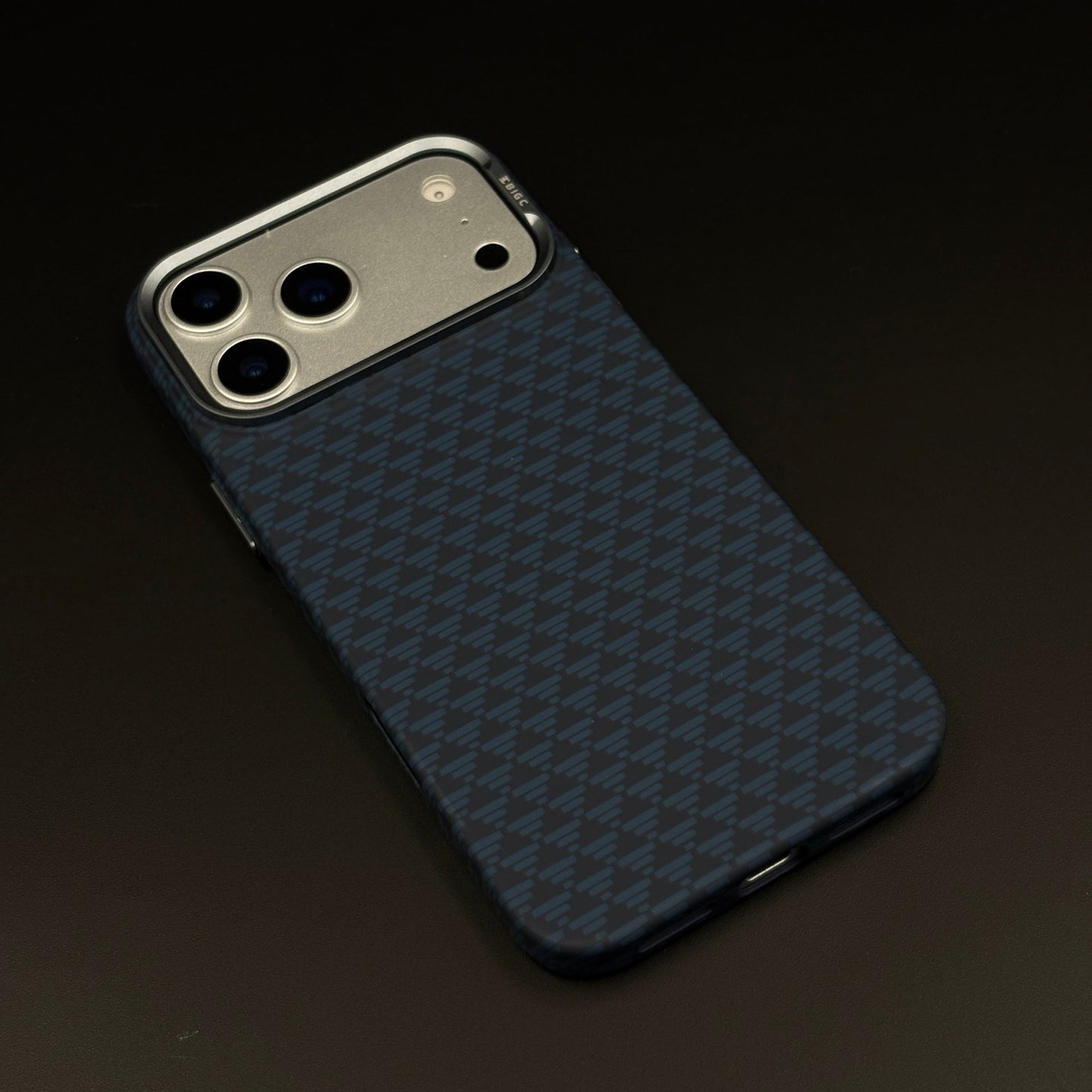 Blue Geometric Slim Mobile Case Cover for iPhone 17 Series | Rare Aramid Texture Finish | Real Carbon Fibre Feel | Hidden MagSafe