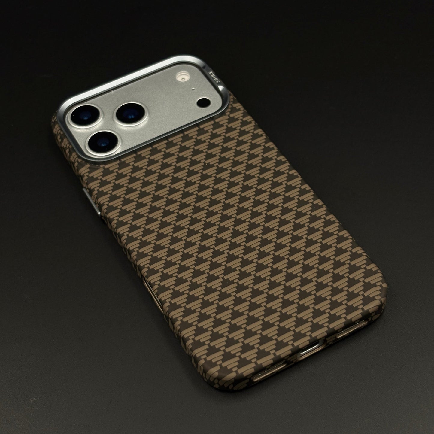 Brown Geometric Slim Mobile Case Cover for iPhone 17 Series | Rare Aramid Texture Finish | Real Carbon Fibre Feel | Hidden MagSafe