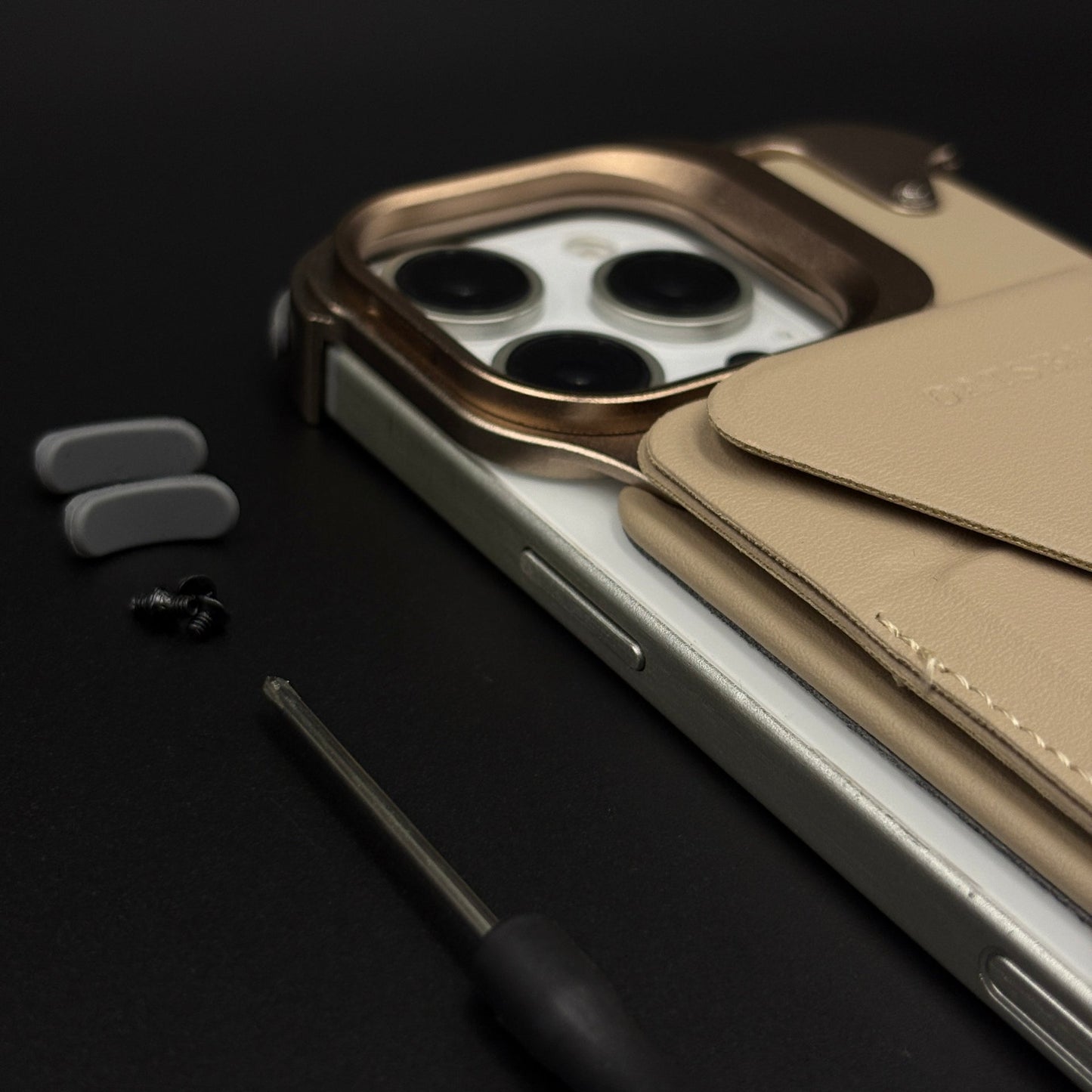Frameless Border Metal Case with Leather Finish and Stand for iPhone 16 Series