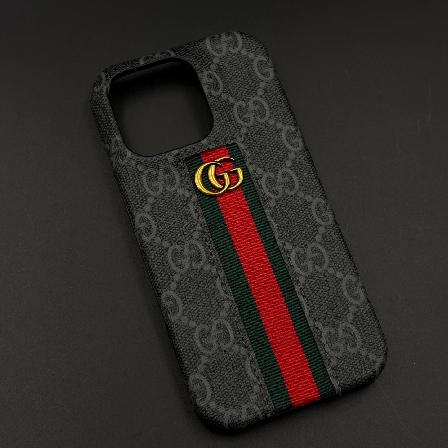 GG Embossed Stripe Black Case for iPhone | Classic Monogram Premium Designer Cover