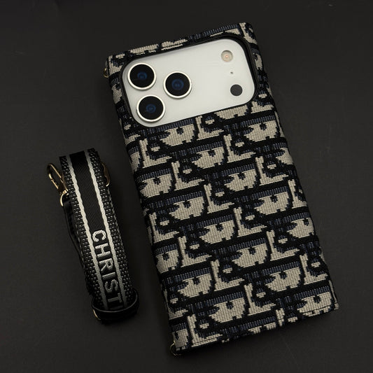 Luxury Embroidery CD Cardholder Case with Crossbody Sling for iPhone 17 Series