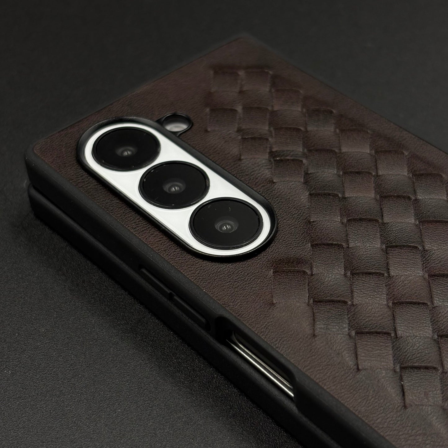 Premium Grid Leather Feel Case with Metal Kickstand For Samsung Galaxy Z Fold 6 | Woven Texture | Executive Style Protection