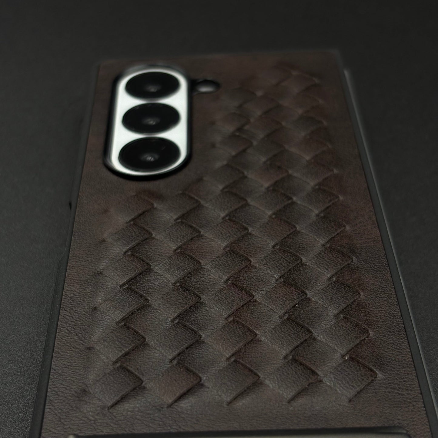 Premium Grid Leather Feel Case with Metal Kickstand For Samsung Galaxy Z Fold 6 | Woven Texture | Executive Style Protection