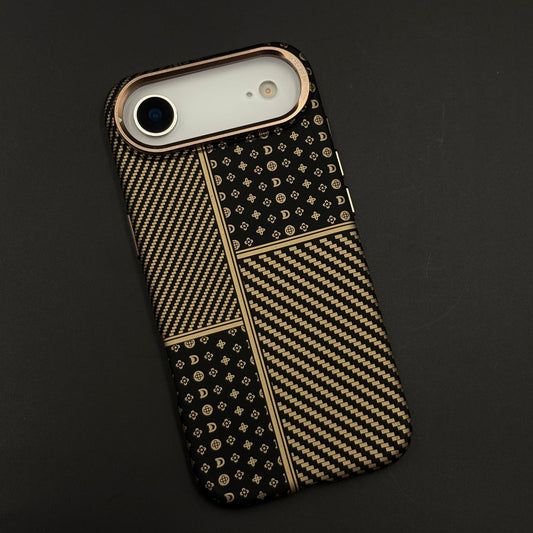 Gold Heritage Carbon Fibre Hidden MagSafe Case with Camera Kickstand for iPhone 17 Air