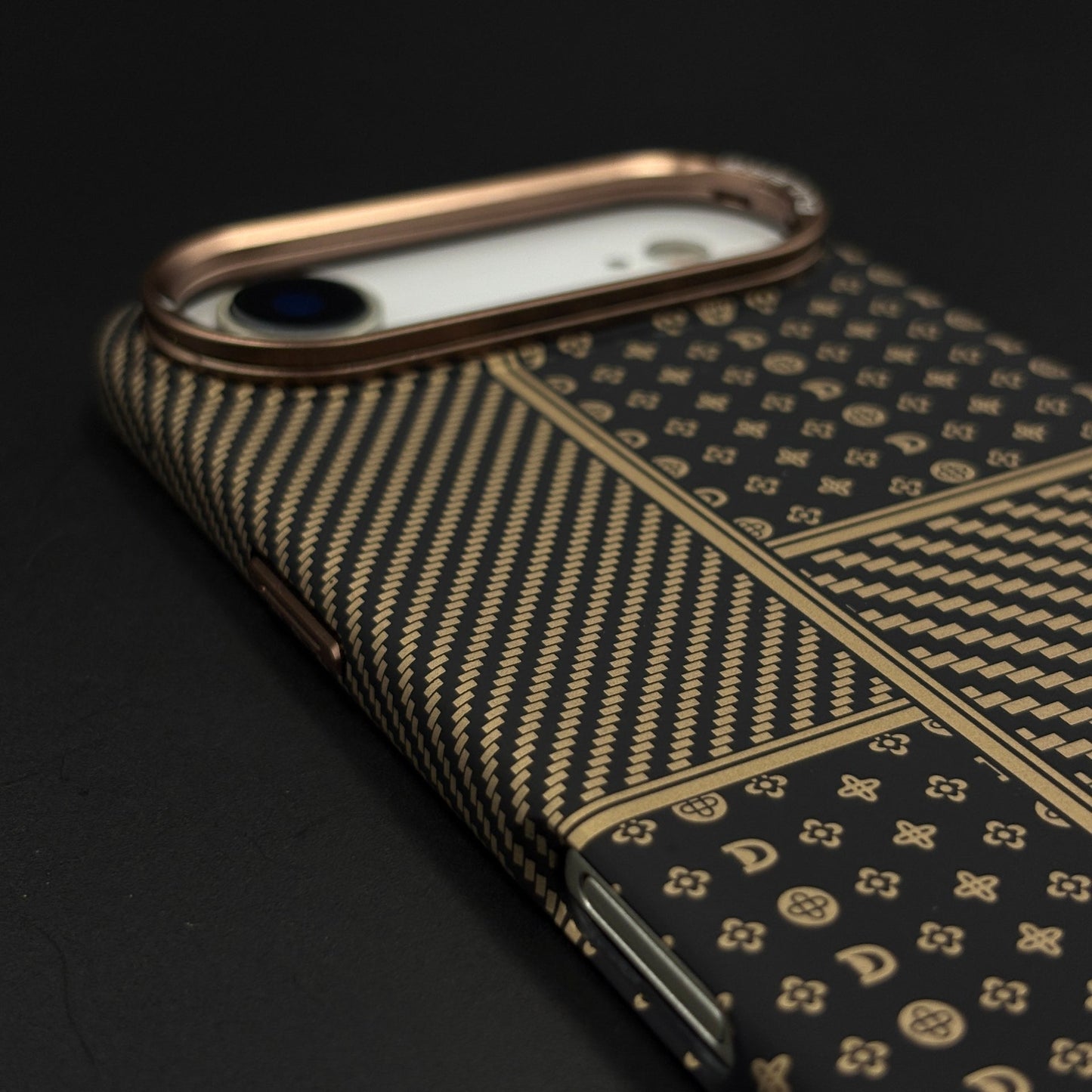 Gold Heritage Carbon Fibre Hidden MagSafe Case with Camera Kickstand for iPhone 17 Air