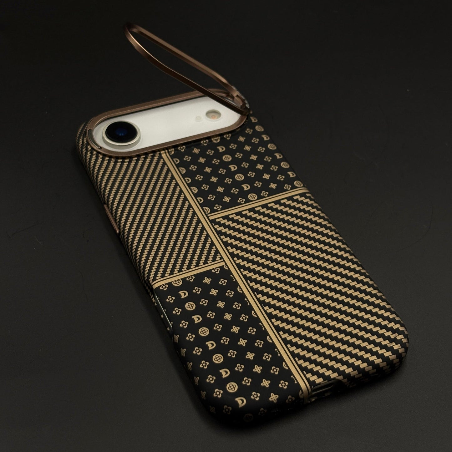 Gold Heritage Carbon Fibre Hidden MagSafe Case with Camera Kickstand for iPhone 17 Air