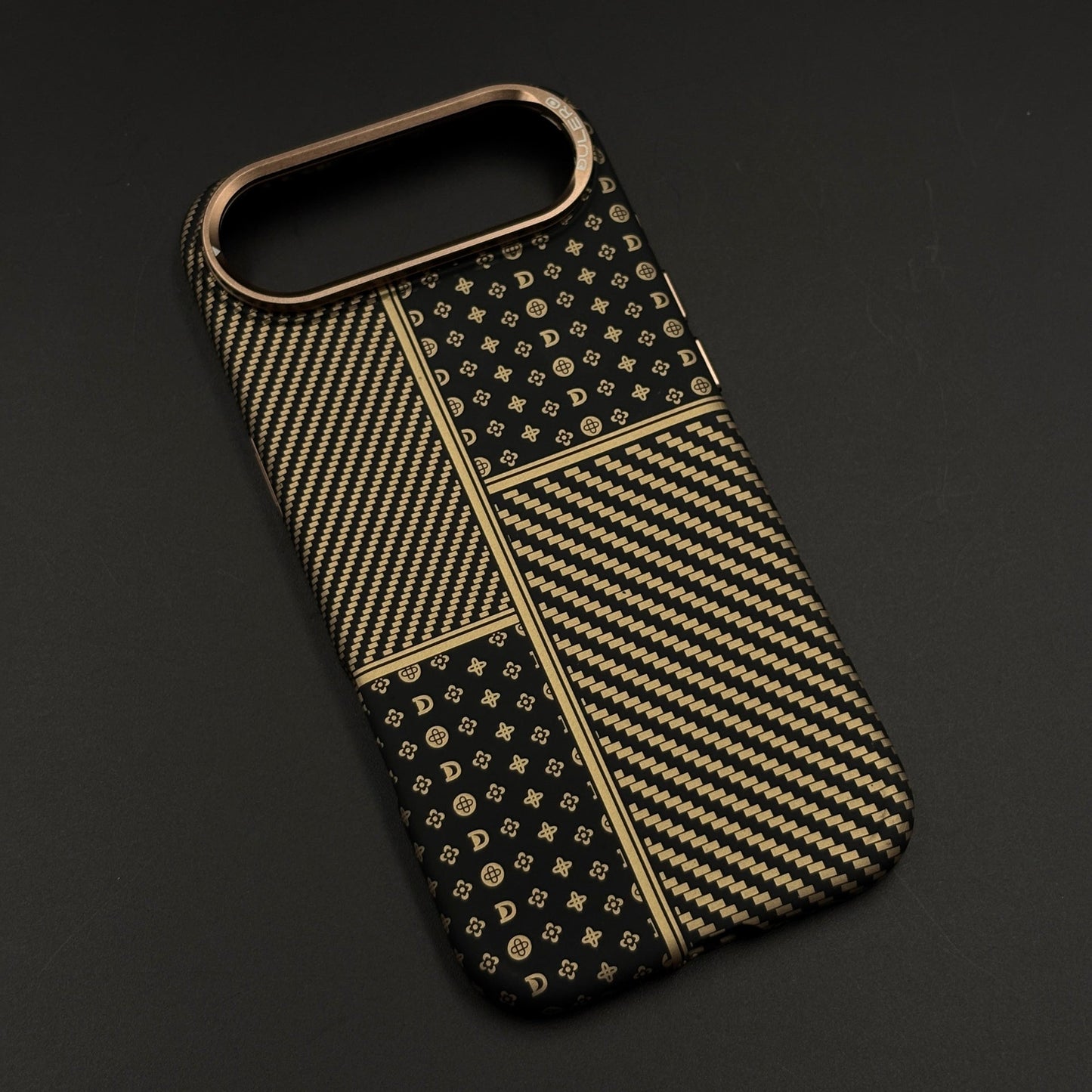 Gold Heritage Carbon Fibre Hidden MagSafe Case with Camera Kickstand for iPhone 17 Air