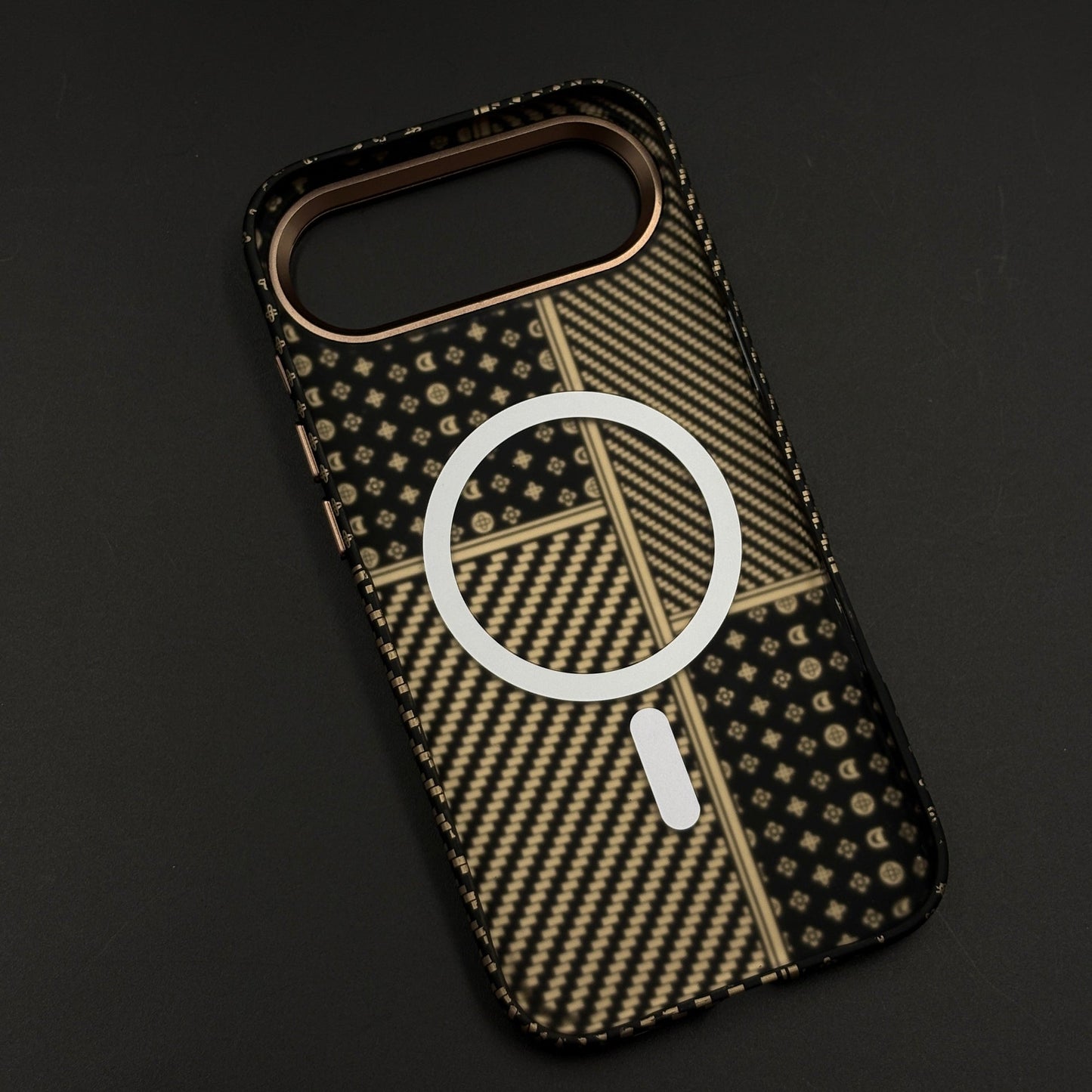 Gold Heritage Carbon Fibre Hidden MagSafe Case with Camera Kickstand for iPhone 17 Air
