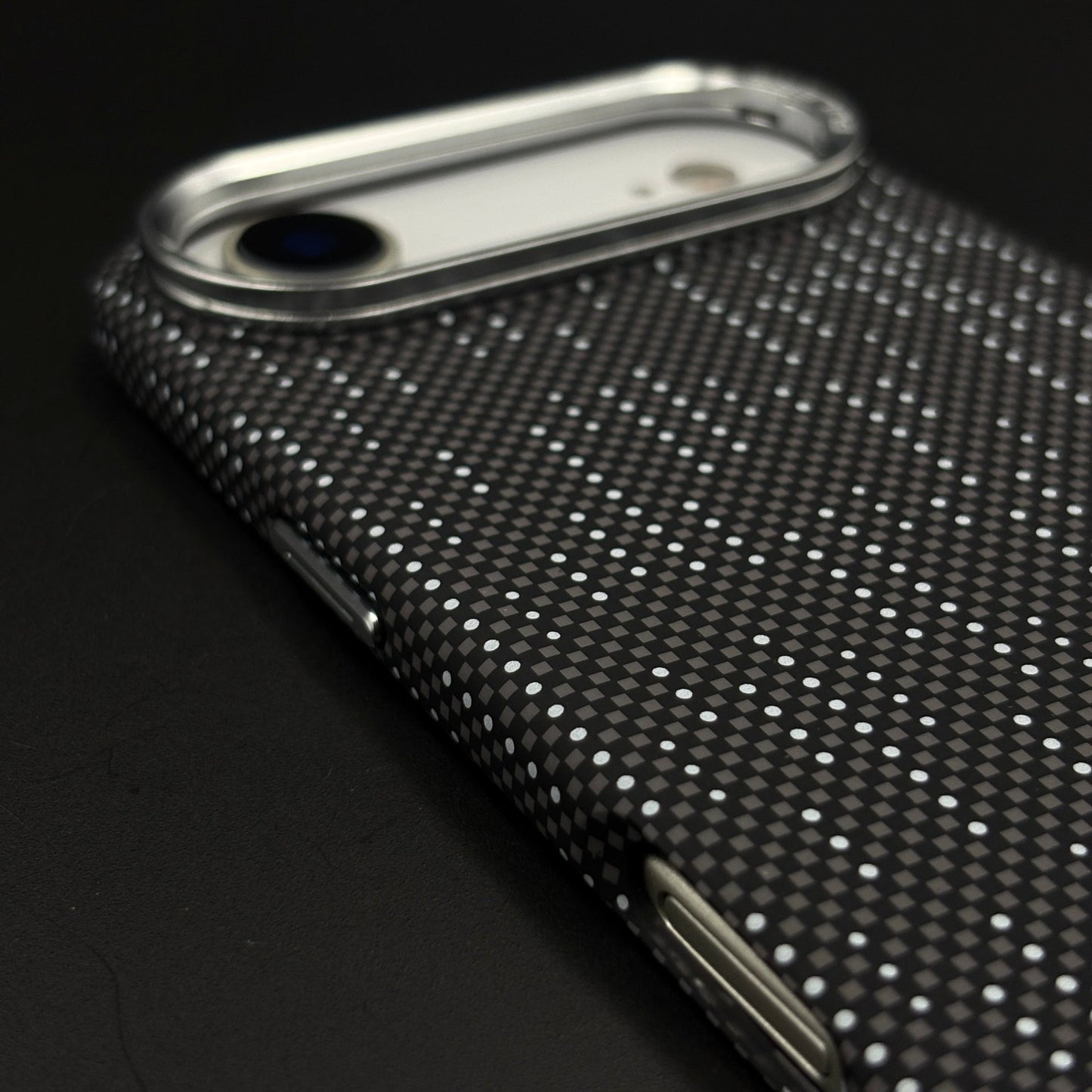Speckled Night Grid Carbon Fibre Hidden MagSafe Case with Camera Kickstand for iPhone 17 Air