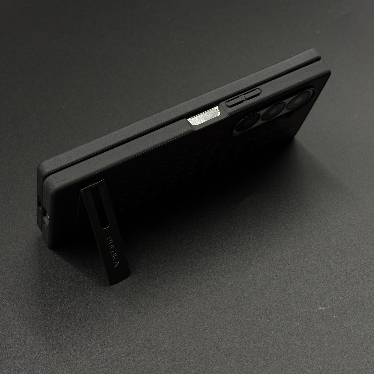 Premium Grid Leather Feel Case with Metal Kickstand For Samsung Galaxy Z Fold 6 | Woven Texture | Executive Style Protection