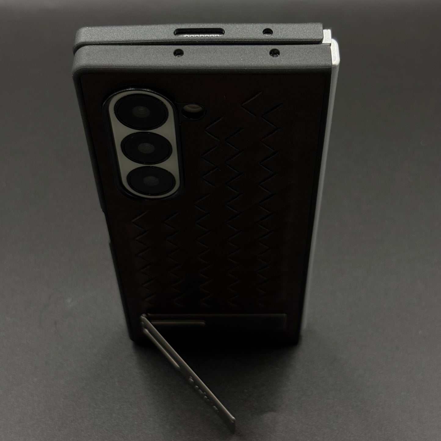 Premium Grid Leather Feel Case with Metal Kickstand For Samsung Galaxy Z Fold 6 | Woven Texture | Executive Style Protection