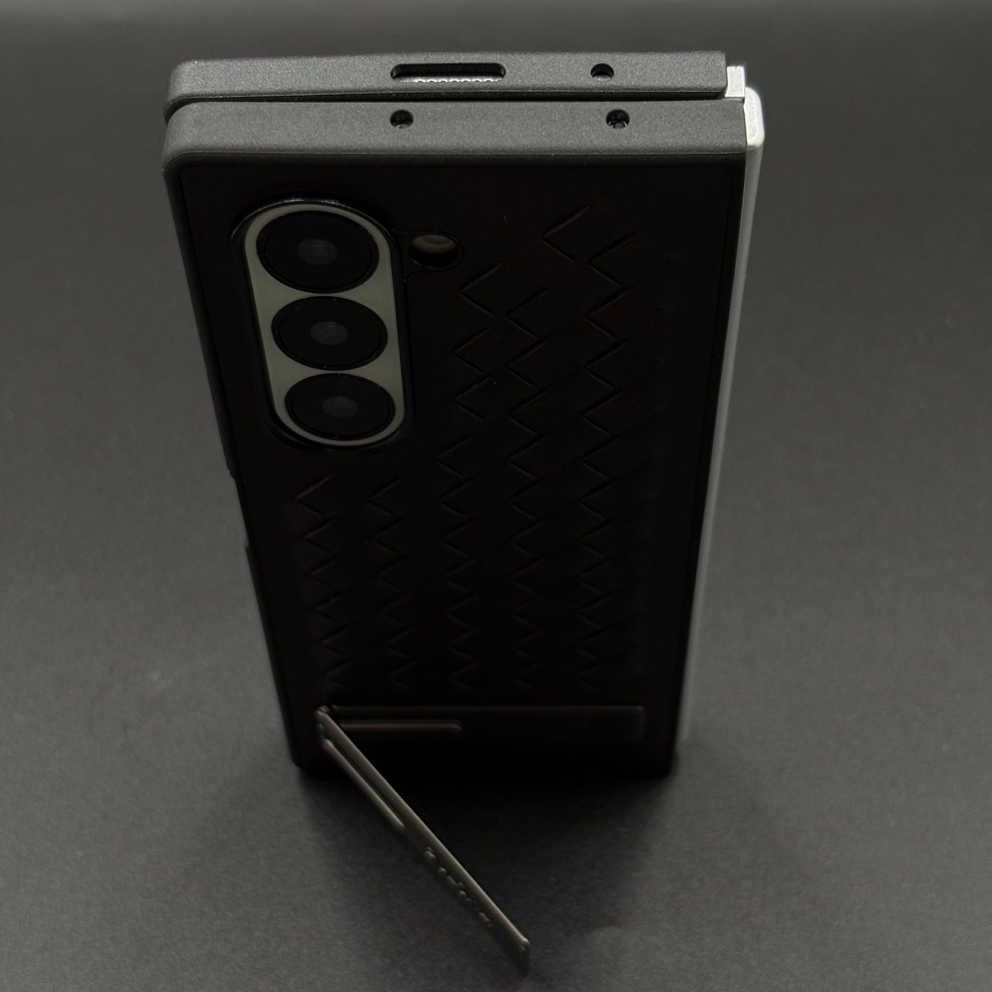Premium Grid Leather Feel Case with Metal Kickstand For Samsung Galaxy Z Fold 6 | Woven Texture | Executive Style Protection