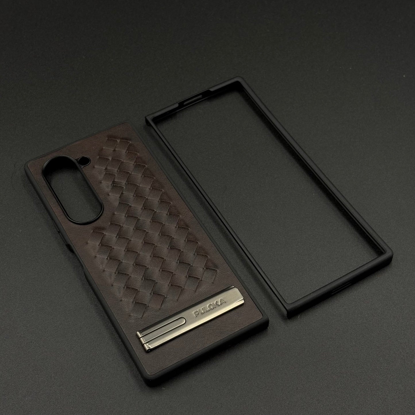 Premium Grid Leather Feel Case with Metal Kickstand For Samsung Galaxy Z Fold 6 | Woven Texture | Executive Style Protection