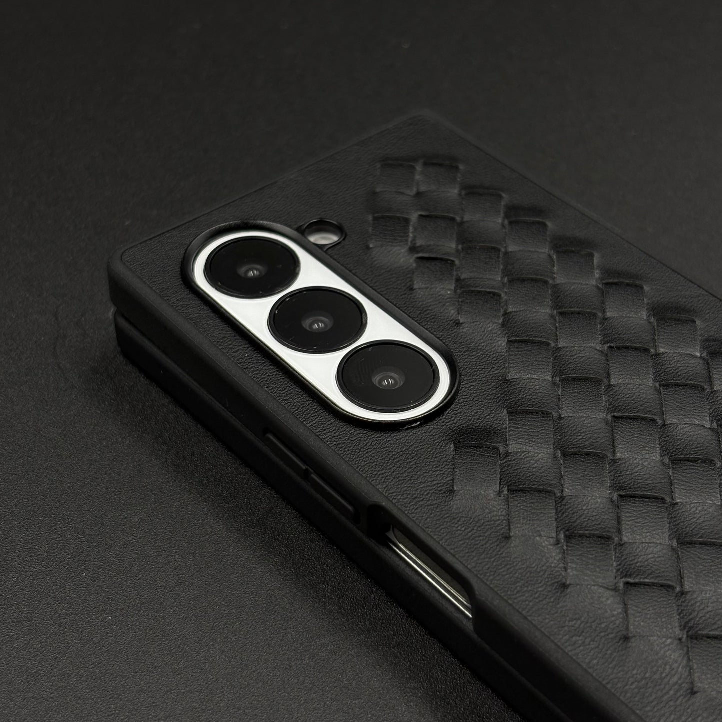 Premium Grid Leather Feel Case with Metal Kickstand For Samsung Galaxy Z Fold 6 | Woven Texture | Executive Style Protection
