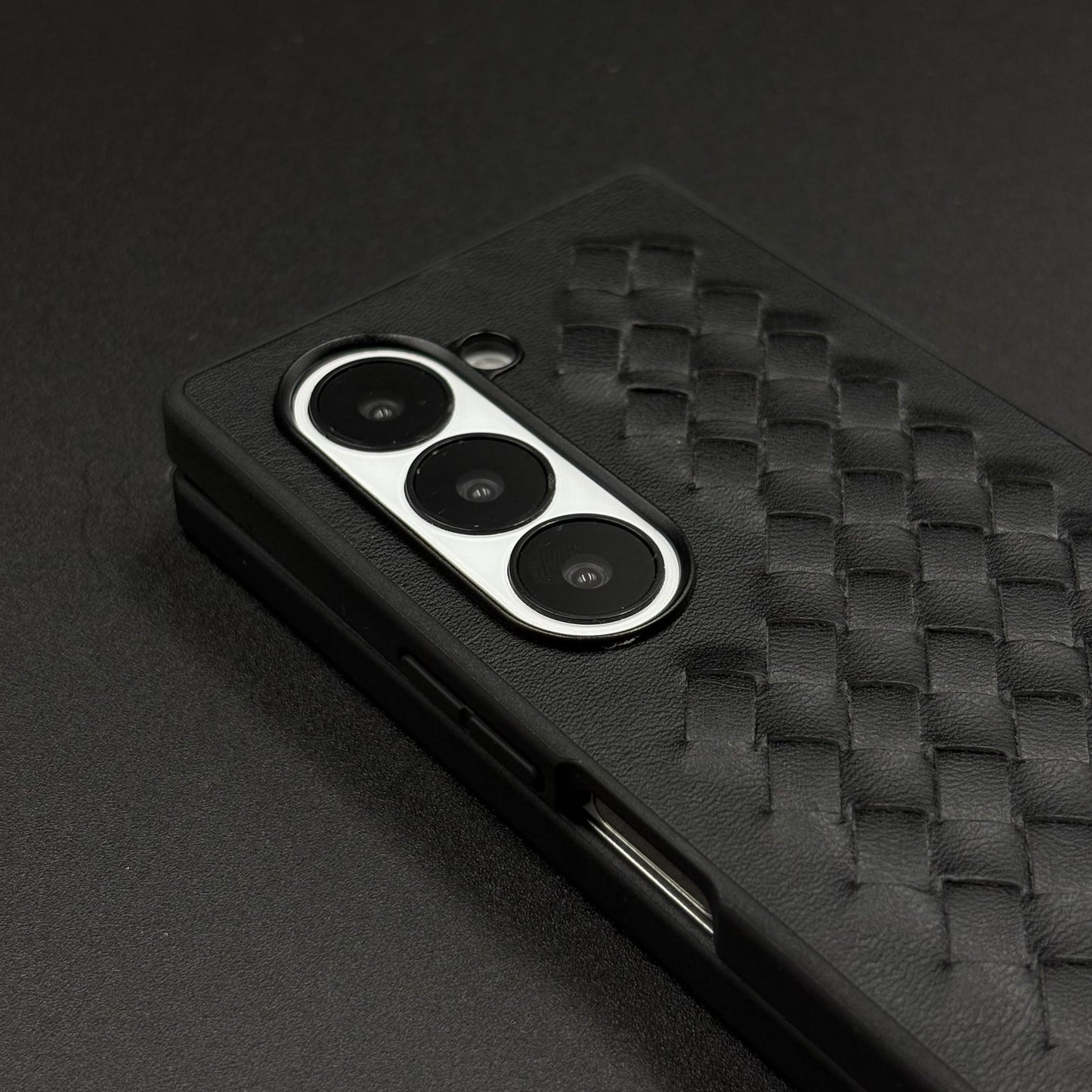 Premium Grid Leather Feel Case with Metal Kickstand For Samsung Galaxy Z Fold 6 | Woven Texture | Executive Style Protection
