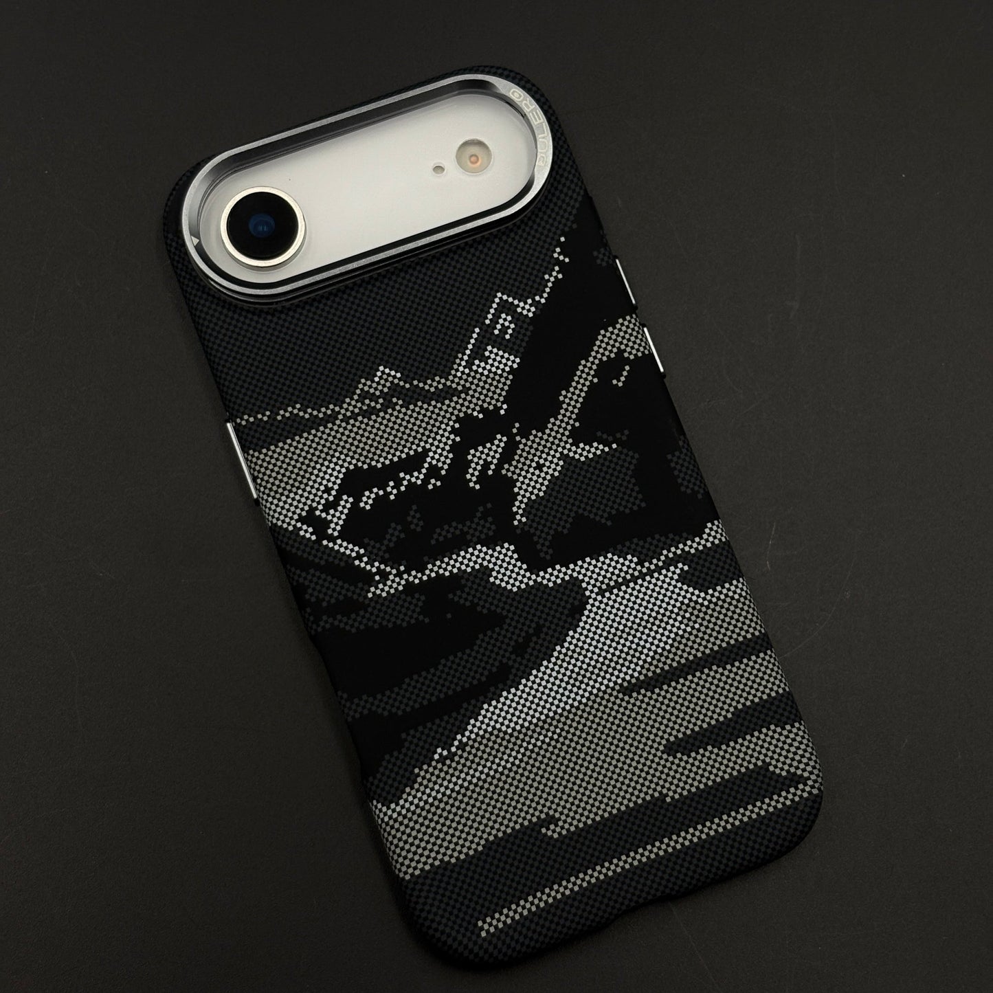 Pixel Camo Black Carbon Fibre Hidden MagSafe Case with Camera Kickstand for iPhone 17 Air