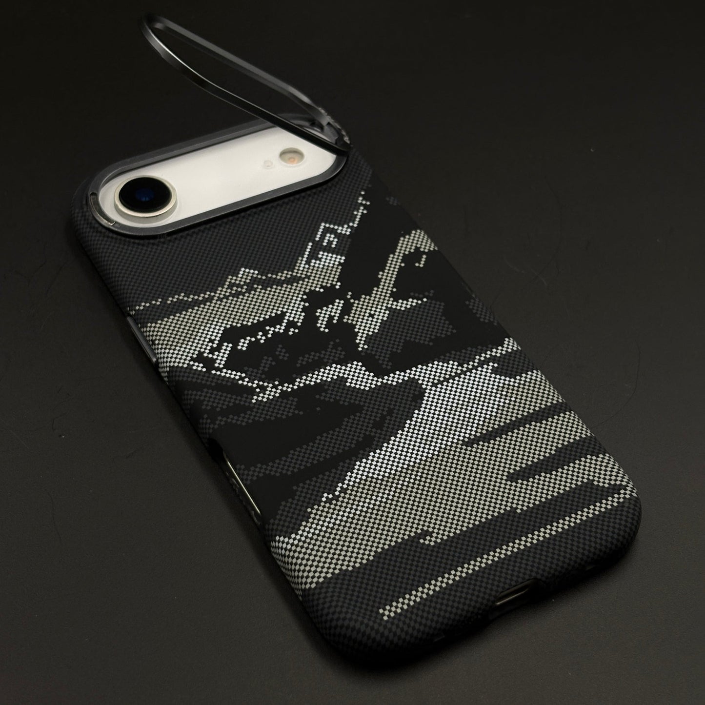 Pixel Camo Black Carbon Fibre Hidden MagSafe Case with Camera Kickstand for iPhone 17 Air