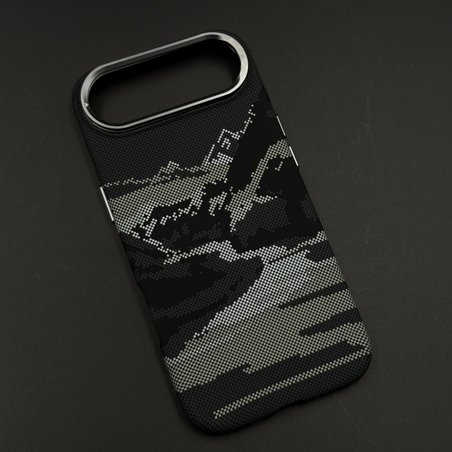 Pixel Camo Black Carbon Fibre Hidden MagSafe Case with Camera Kickstand for iPhone 17 Air