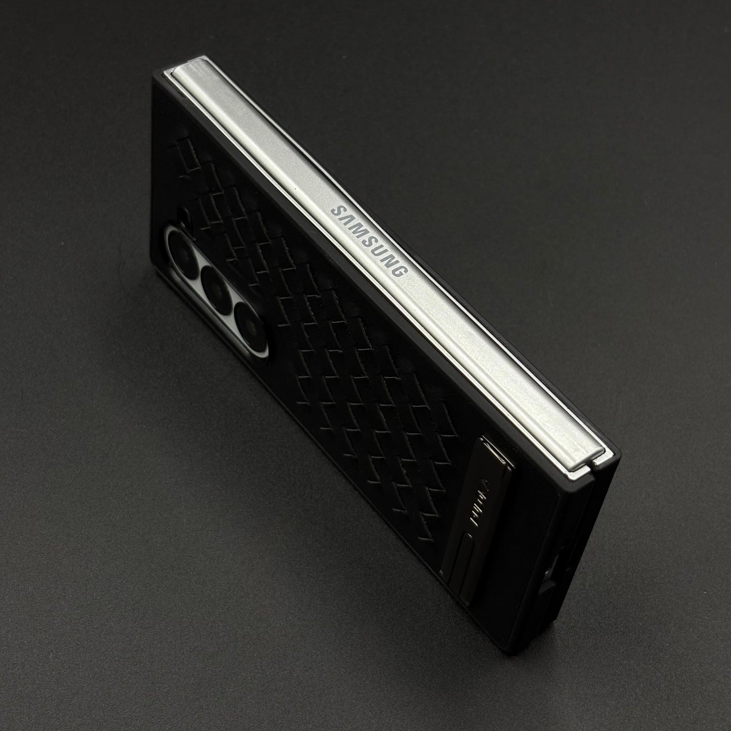 Premium Grid Leather Feel Case with Metal Kickstand For Samsung Galaxy Z Fold 6 | Woven Texture | Executive Style Protection