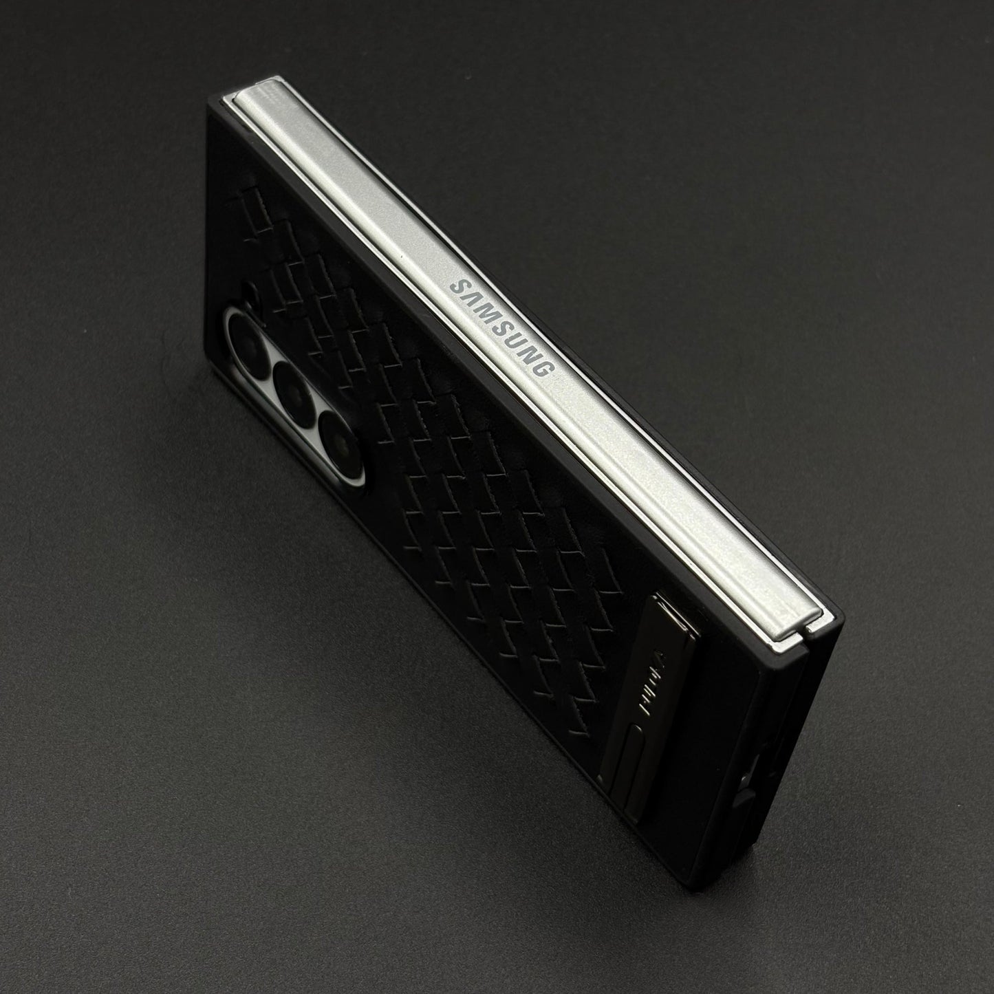 Premium Grid Leather Feel Case with Metal Kickstand For Samsung Galaxy Z Fold 6 | Woven Texture | Executive Style Protection