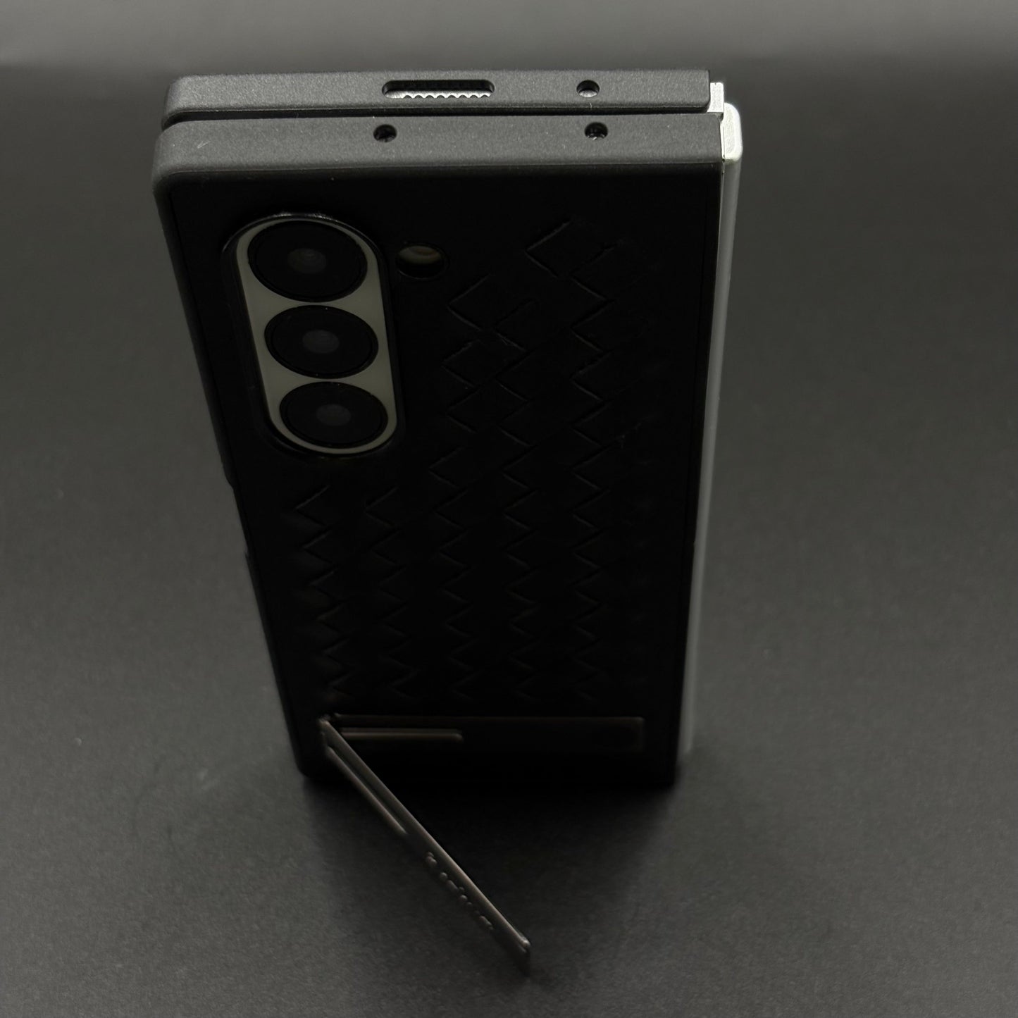 Premium Grid Leather Feel Case with Metal Kickstand For Samsung Galaxy Z Fold 6 | Woven Texture | Executive Style Protection