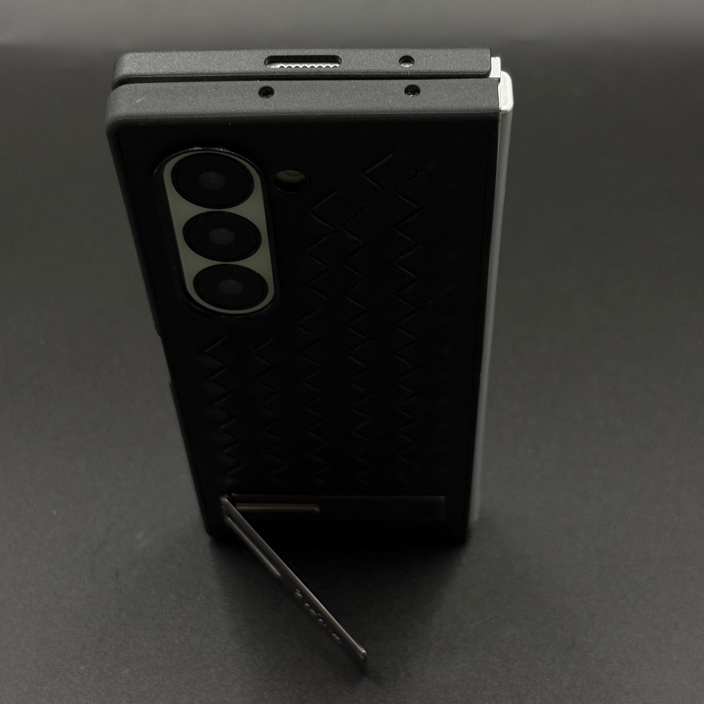 Premium Grid Leather Feel Case with Metal Kickstand For Samsung Galaxy Z Fold 6 | Woven Texture | Executive Style Protection