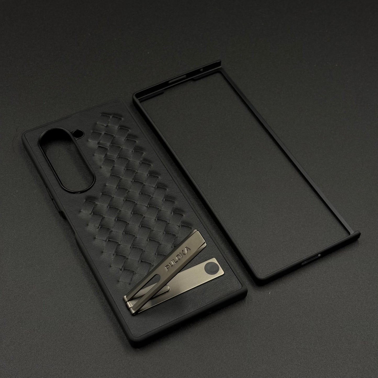 Premium Grid Leather Feel Case with Metal Kickstand For Samsung Galaxy Z Fold 6 | Woven Texture | Executive Style Protection
