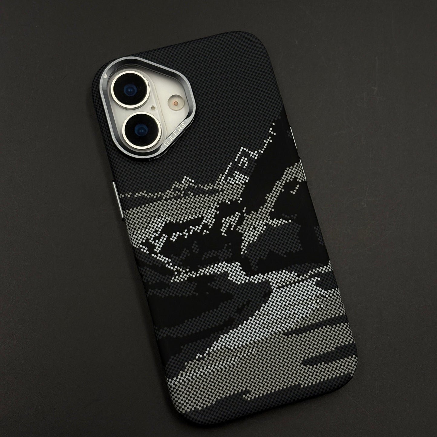 Pixel Camo Black Carbon Fibre Hidden MagSafe Case with Camera Kickstand for iPhone 17