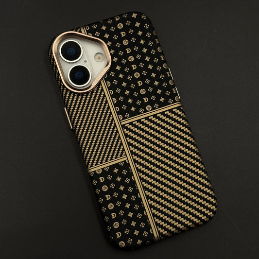Gold Heritage Carbon Fibre Hidden MagSafe Case with Camera Kickstand for iPhone 17