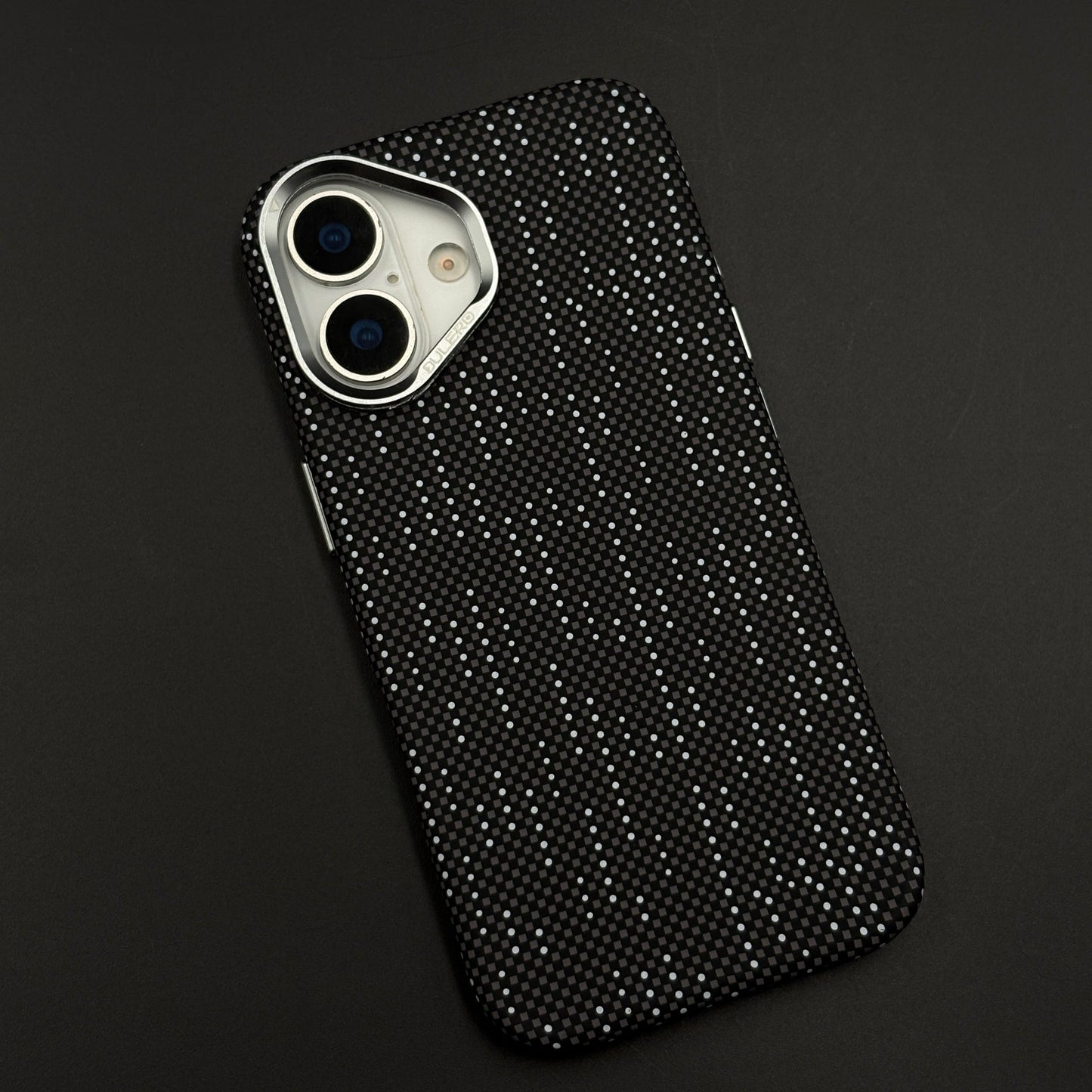 Speckled Night Grid Carbon Fibre Hidden MagSafe Case with Camera Kickstand for iPhone 17