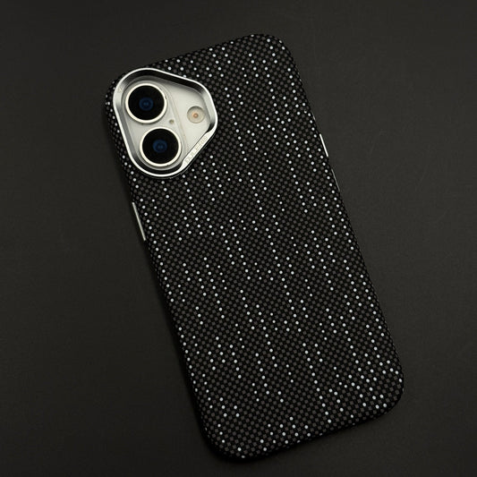 Speckled Night Grid Carbon Fibre Hidden MagSafe Case with Camera Kickstand for iPhone 17